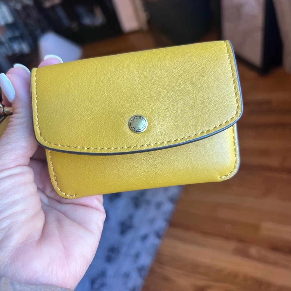 Coach Yellow Leather Snap Card Case Wristlet